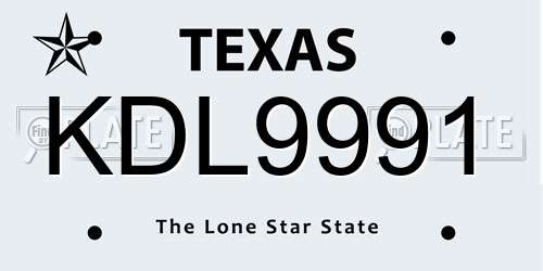 KDL9991 Texas License Plate