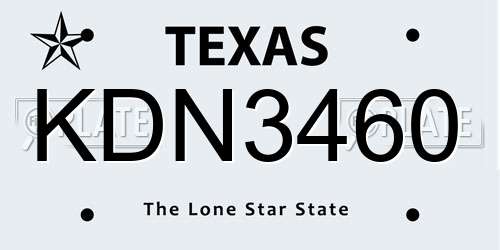 KDN3460 Texas License Plate
