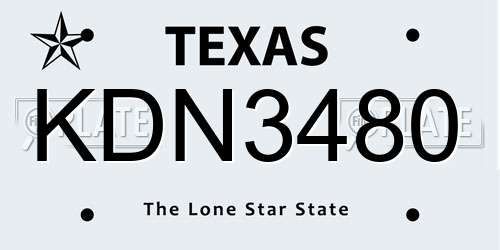KDN3480 Texas License Plate