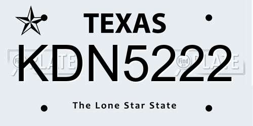 KDN5222 Texas License Plate