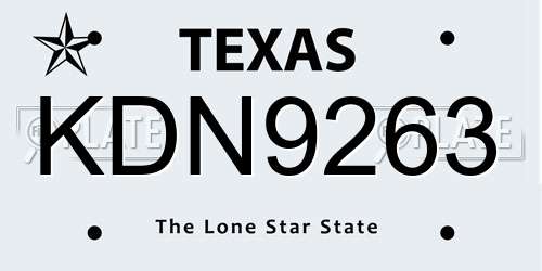 KDN9263 Texas License Plate