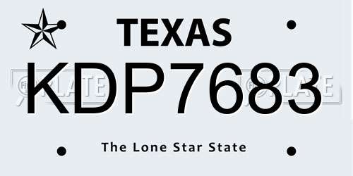 KDP7683 Texas License Plate