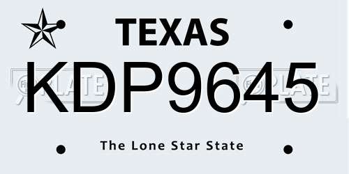 KDP9645 Texas License Plate