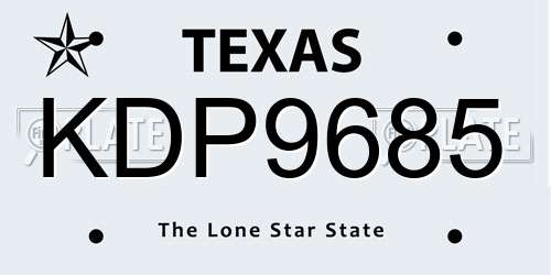 KDP9685 Texas License Plate