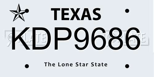 KDP9686 Texas License Plate