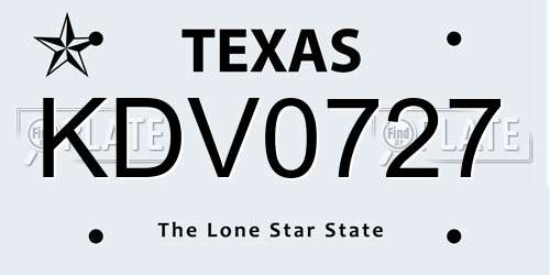 KDV0727 Texas License Plate