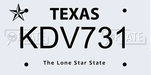 KDV731 Texas License Plate