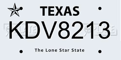 KDV8213 Texas License Plate