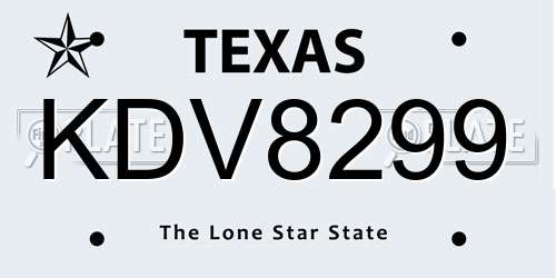 KDV8299 Texas License Plate
