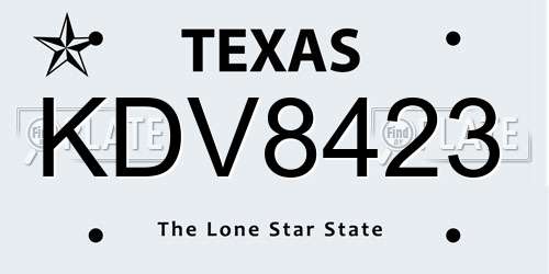 KDV8423 Texas License Plate