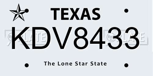 KDV8433 Texas License Plate