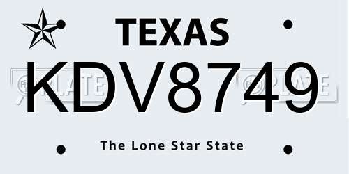 KDV8749 Texas License Plate