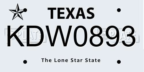 KDW0893 Texas License Plate