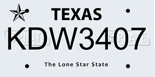 KDW3407 Texas License Plate