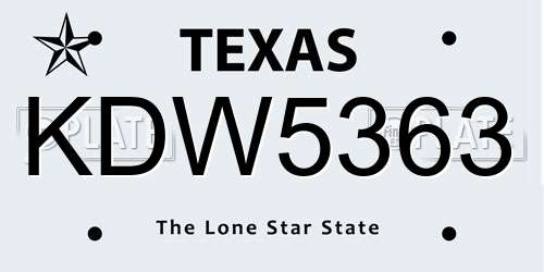 KDW5363 Texas License Plate
