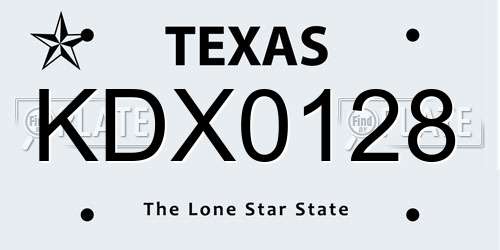 KDX0128 Texas License Plate
