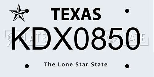 KDX0850 Texas License Plate