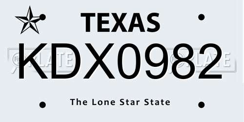 KDX0982 Texas License Plate