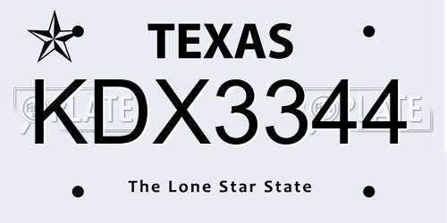 KDX3344 Texas License Plate