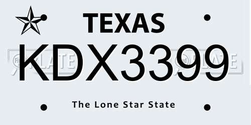 KDX3399 Texas License Plate