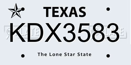 KDX3583 Texas License Plate
