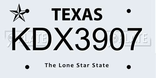 KDX3907 Texas License Plate