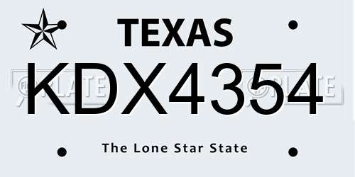 KDX4354 Texas License Plate