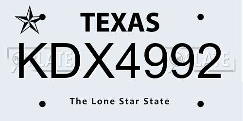 KDX4992 Texas License Plate