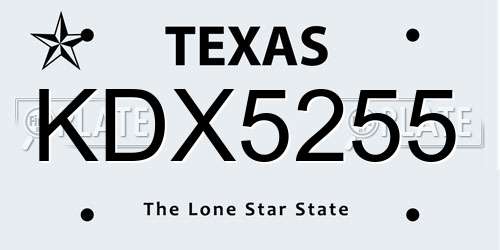 KDX5255 Texas License Plate