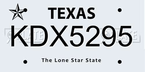 KDX5295 Texas License Plate