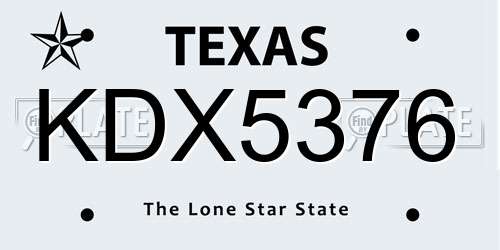 KDX5376 Texas License Plate