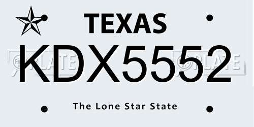 KDX5552 Texas License Plate