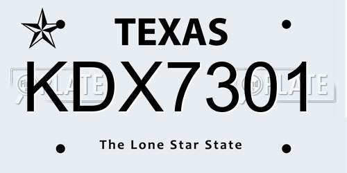KDX7301 Texas License Plate