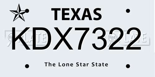 KDX7322 Texas License Plate