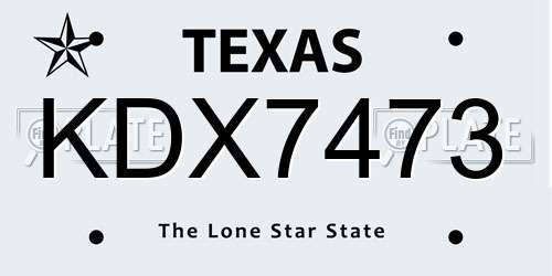 KDX7473 Texas License Plate