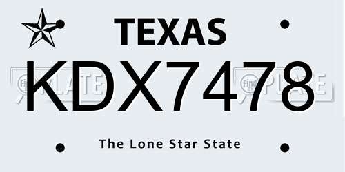 KDX7478 Texas License Plate