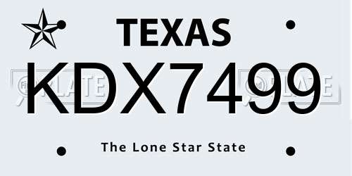 KDX7499 Texas License Plate