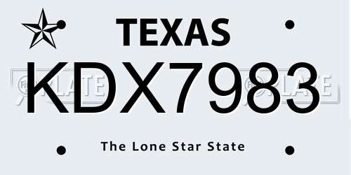 KDX7983 Texas License Plate