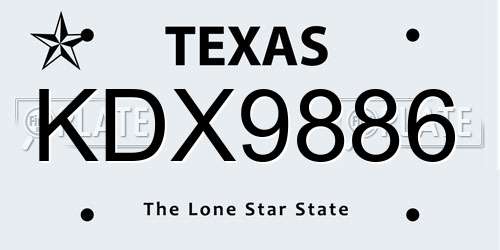 KDX9886 Texas License Plate