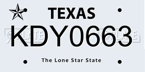 KDY0663 Texas License Plate