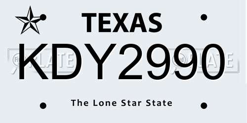 KDY2990 Texas License Plate