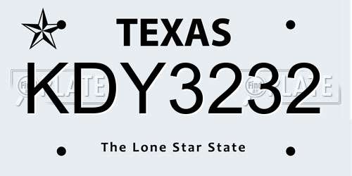 KDY3232 Texas License Plate