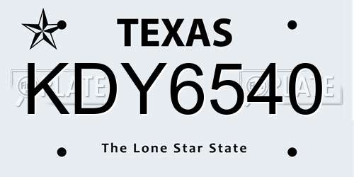 KDY6540 Texas License Plate