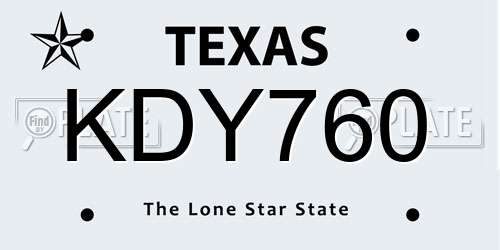 KDY760 Texas License Plate