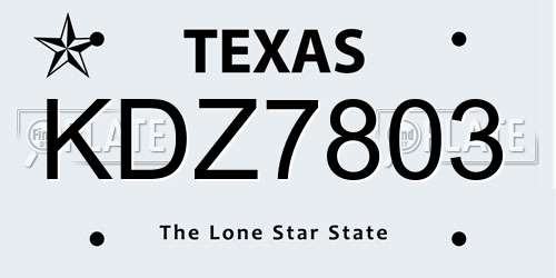 KDZ7803 Texas License Plate