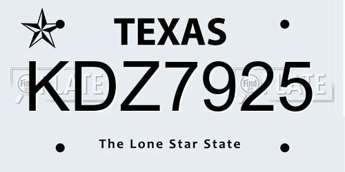 KDZ7925 Texas License Plate