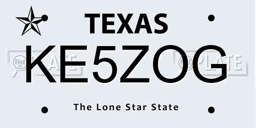 KE5ZOG Texas License Plate