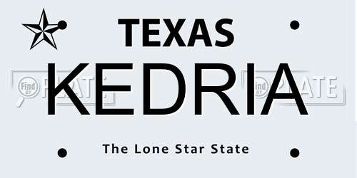 KEDRIA Texas License Plate