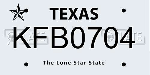 KFB0704 Texas License Plate