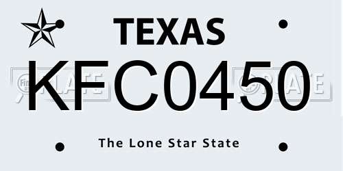 KFC0450 Texas License Plate